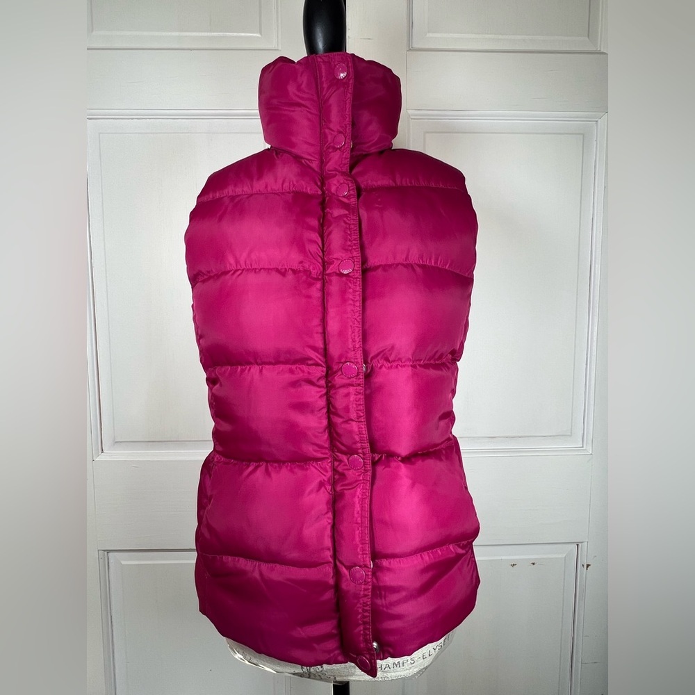 J.CREW Women's Fuchsia Down Puffer Vest w/adjustable waist string Size Small